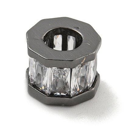 Реечное покрытие латунь микро паве прозрачный кубический цирконий европейские бусины, бусины с большим отверстием, долговечный, без свинца и без кадмия, восьмиугольник