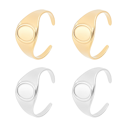 4Pcs 2 Colors Ion Plating(IP) 304 Stainless Steel Oval Chunky Open Cuff Ring Findings, Ring Settings for Enamel