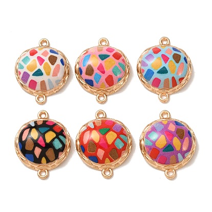 Printed Alloy Enamel Connector Charms, Mosaic Half Round Links, Rack Plating, Golden