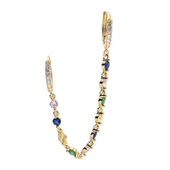 Двойные серьги-кольца с разноцветными кубическими циркониями и подвесками, стеллаж для латунных украшений для женщин, без кадмия и без свинца