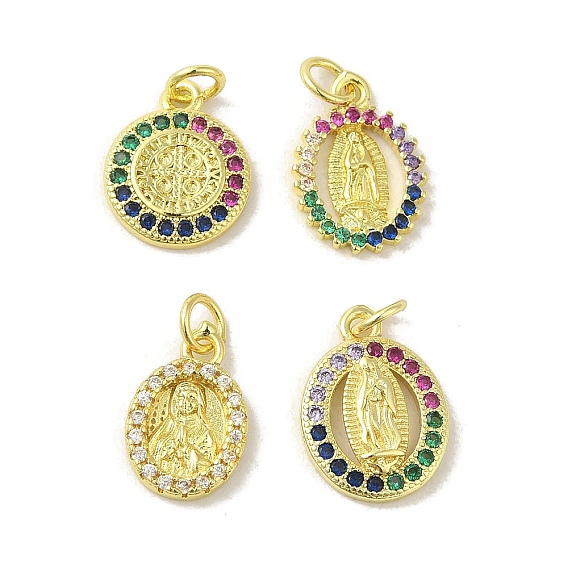 Brass Micro Pave Cubic Zirconia Charms, Cadmium Free & Nickel Free & Lead Free, Real 18K Gold Plated, Virgin Mary Pattern Charms