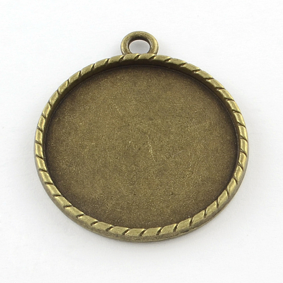 Тибетский стиль cvared сплава настройки кабошон круглый кулон с плоским, чашки безель с краями, без кадмия и без свинца, лоток : 30 мм, 38x33x3 мм, Отверстие : 3 мм , около 132 шт / 1000 г