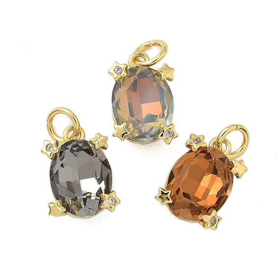 Кулон из циркония, со стеклом, овал со звездочками, стойки покрытие, долговечный, без кадмия и без свинца, реальный 18 k позолоченный, с целью перехода в кольце