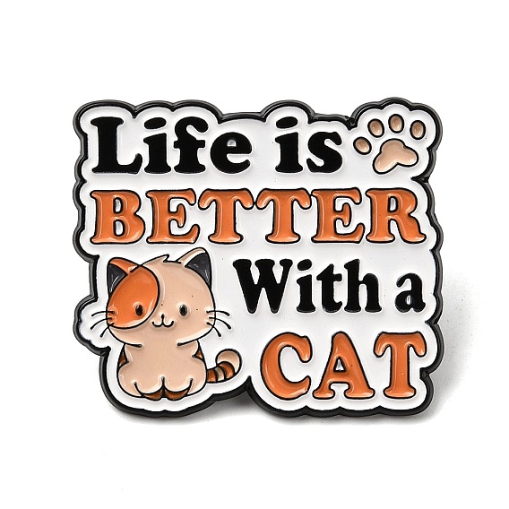 Эмалевые броши, булавки для лацканов из сплава для одежды рюкзака, форма кота со словом, чёрные