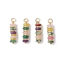 Natural Green Aventurine & Rose Quartz & Lemon Jade & Red Jasper & Jade & Synthetic Malachite & Brass Disc Pendants, Beaded Charms, Mixed Dyed and Undyed