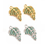 Brass Micro Pave Cubic Zirconia Pendants, Leaf