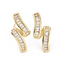 Clear Cubic Zirconia Twist Line Stud Earrings, Brass Jewelry for Women