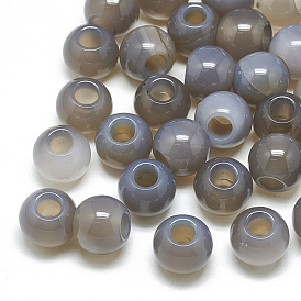 Natural Grey Agate Beads, Large Hole Beads, Rondelle