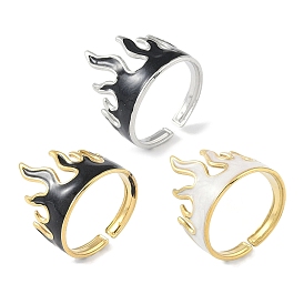 Ion Plating(IP) 304 Stainless Steel Enamel Flame Shape Cuff Finger Rings, Open Rings for Women