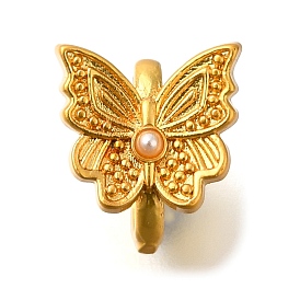 Brass Hoop Clasps, with Random Size ABS Plastic Imitation Pearl, Long-Lasting Plated, Butterfly