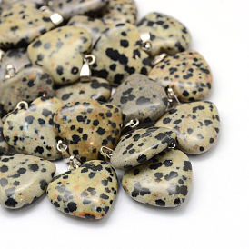 Heart Gemstone Pendants, with Platinum Tone Brass Findings, 20~22x20~21x5~8mm, Hole: 2x7mm