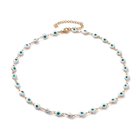 304 Stainless Steel Link Chain Necklaces, with Enamel and Lobster Claw Clasps, Evil Eye, White