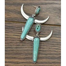 Retro-plated s925 silver turquoise horn earrings ethnic style creative bull head earrings