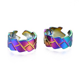 304 Stainless Steel Grooved Cuff Ring, Rainbow Color Open Ring for Women