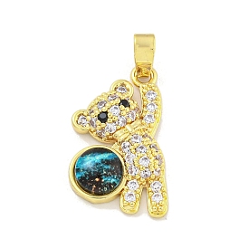 Rack Plating Brass Cubic Zirconia Pendants, with Resin, Long-Lasting Plated, Lead Free & Cadmium Free, Bear