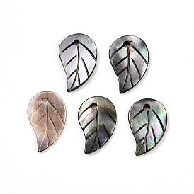 Подвески из натуральной черной ракушки-губы, лист прелести