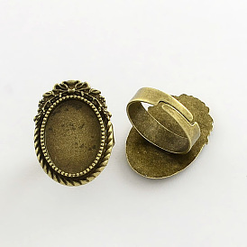 Vintage Adjustable Iron Finger Ring Components Alloy Cabochon Bezel Settings, Cadmium Free & Lead Free, 17x5mm, Oval Tray: 18x13mm