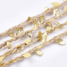 Polyester Leaf Trim Ribbon, with Hemp Twine, for Wedding Party Home Decoration