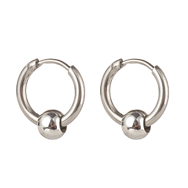 304 Stainless Steel Huggie Hoop Earrings, with Brass Beads