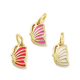 Real 18K Gold Plated Rack Plating Brass Enamel Charms, with Jump Ring, Long-Lasting Plated, Lead Free & Cadmium Free, Butterfly Charm