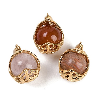 304 подвески из нержавеющей стали, с природных драгоценных камней, круглые