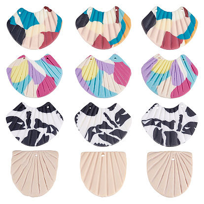 12Pcs 4 Style Handmade Polymer Clay Connectors Charms, Polygon & Half Oval