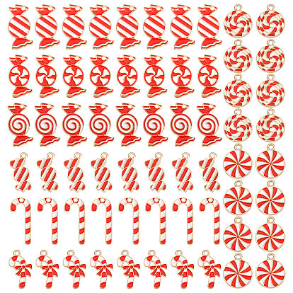 64 шт. 8 стили рождественские подвески из сплава с эмалью, золотой свет, конфеты