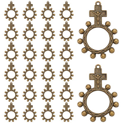 26Pcs Tibetan Style Alloy Pendants, Crucifix Cross with Ring Charms, Cadmium Free & Lead Free, For Easter