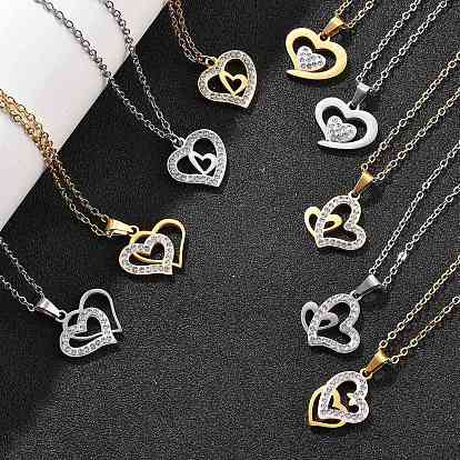 304 ожерелья из нержавеющей стали с подвеской в виде сердца и кристаллами из горного хрусталя для женщин
