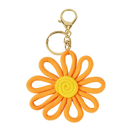 Брелоки из полиэстера с цветами, с застежкой из сплава и железными кольцами, золотые