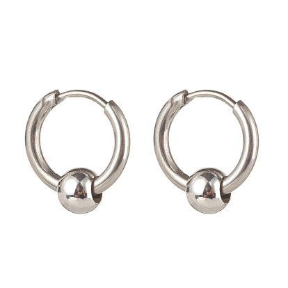 304 Stainless Steel Huggie Hoop Earrings, with Brass Beads