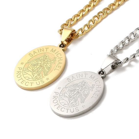 Овальные ожерелья с подвесками-ангелками, 201 из нержавеющей стали Снаряженная цепи ожерелья