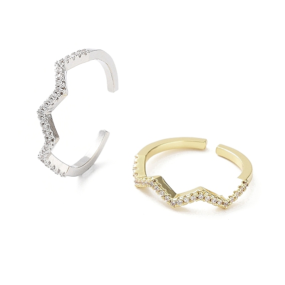 Anneaux ouverts en laiton plaqué micro pavé de zircone cubique transparente, bague de manchette plaquée longue durée pour femme, sans plomb et sans cadmium