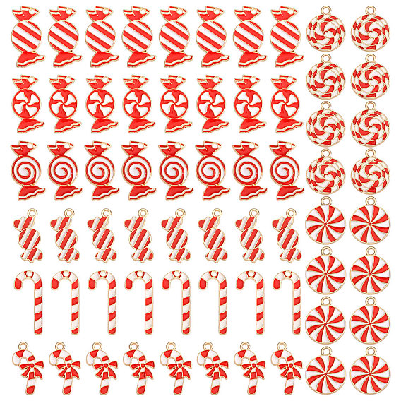 64 шт. 8 стили рождественские подвески из сплава с эмалью, золотой свет, конфеты