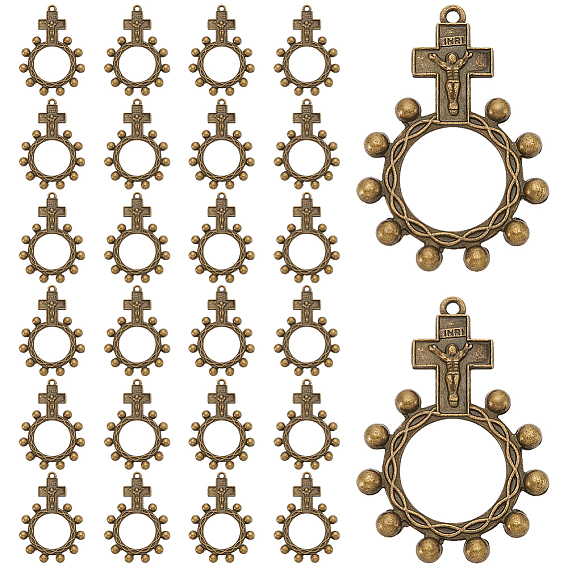 26Pcs Tibetan Style Alloy Pendants, Crucifix Cross with Ring Charms, Cadmium Free & Lead Free, For Easter
