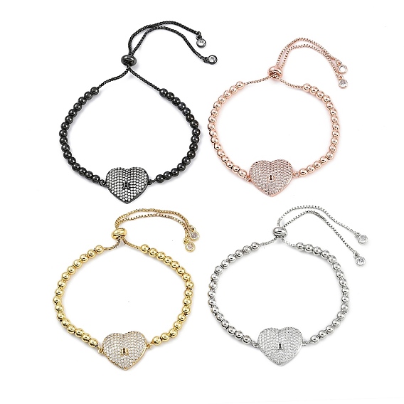 Стойка покрытие латунь микро паве кубический цирконий серебряные браслеты, без кадмия и без свинца, долговечный, сердце