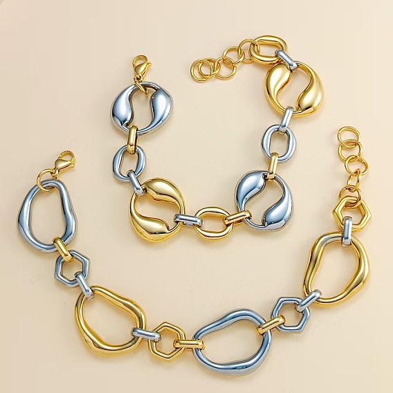 304 Браслеты-цепочки из нержавеющей стали, двухцветные, овальные