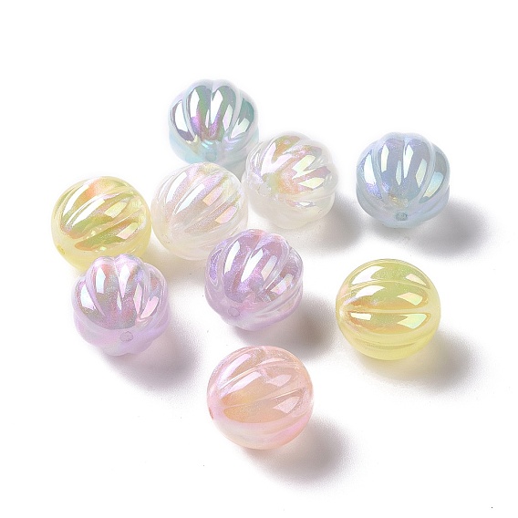 UV Plating Rainbow Iridescent ABS Plastic Glitter Beads, Pumpkin