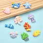 10Pcs 10 Styles Ocean Theme Opaque Resin Cabochons, Sea Animals Cabochon, Fish & Whale & Mermaid, Mixed Shapes