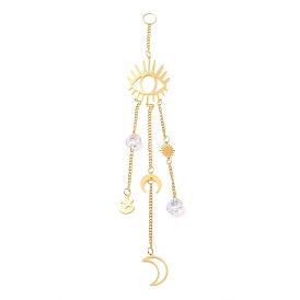 Hanging Crystal Aurora Wind Chimes, with Prismatic Pendant and Moon & Eye Iron Link, for Home Window Chandelier Decoration