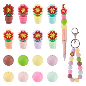 24шт 16 стили силиконовые бусины, Цветок и круглый
