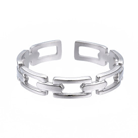 304 Stainless Steel Rectangle Wrap Open Cuff Ring, Chunky Hollow Ring for Women