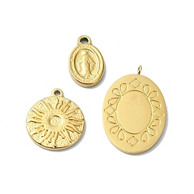 Ion Plating(IP) 304 Stainless Steel Pendants, Real 18K Gold Plated, Oval & Flat Round Charm