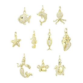 10 шт 10 стили латунные подвески из микропаве с фианитом, с целью перехода в кольце, крабовые прелести