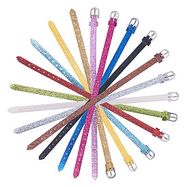 NBEADS PU Leather Watch Bands, with Glitter Powder and Alloy Clasps, Platinum