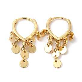 Rack Plating Brass Flat Round Dangle Hoop Dangle Earrings, Tassel Earrings for Women, Cadmium Free & Lead Free
