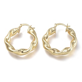 Brass Hoop Earrings, with 304 Stainless Steel Pins, Twisted Ring Shape