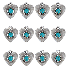 CHGCRAFT 20Pcs Tibetan Style Alloy Charms, with Synthetic Turquoise, Cadmium Free & Nickel Free & Lead Free, Heart
