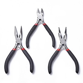 PandaHall Elite DIY Jewelry Tool Sets, Polishing Side Cutting Plies, Wire Cutter Pliers and Round Nose Pliers