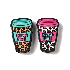 Cup with Leopard Print Pattern Silicone Focal Beads, Silicone Teething Beads